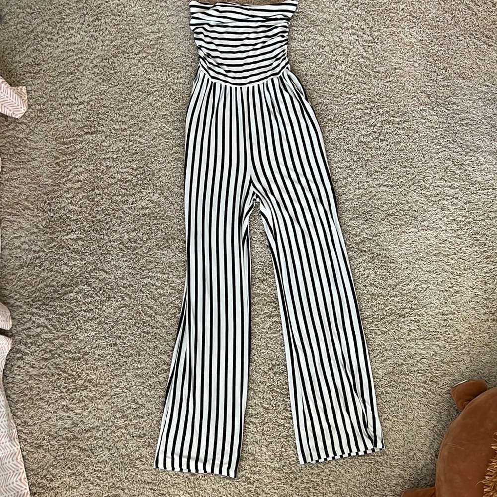 striped romper with pockets